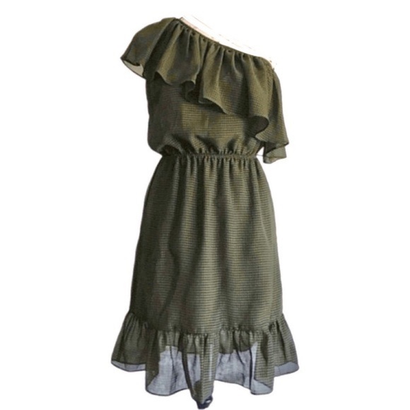 NEW ALI & JAY Olive One Shoulder Flounce Dress